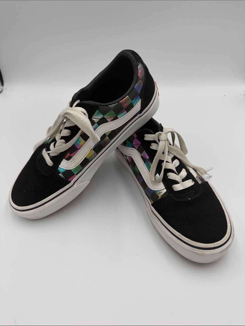 Vans Old Skool Women’s 6.5 Black Iridescent Metallic Checkerboard Sneakers